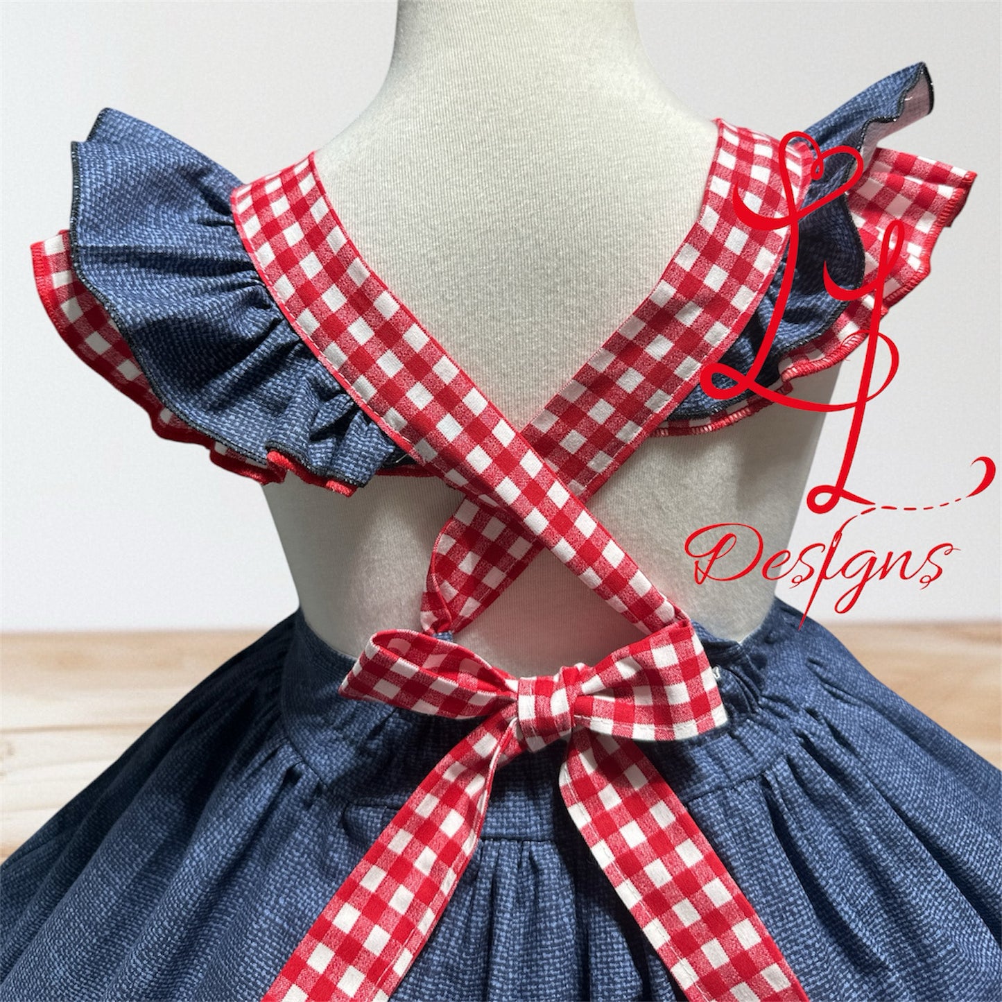 Denim color Rustic Cowgirl Dress with Gingham ruffles