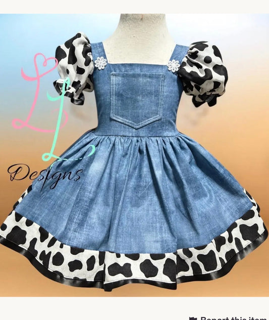 Western  Girls Denim Dress with Gingham Trim – Classic Country Style