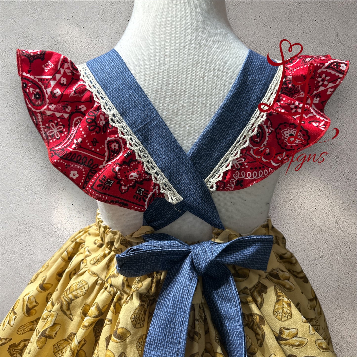 Western Cowgirl Dress – Bandana Ruffle & Cowboy Boot Print Outfit