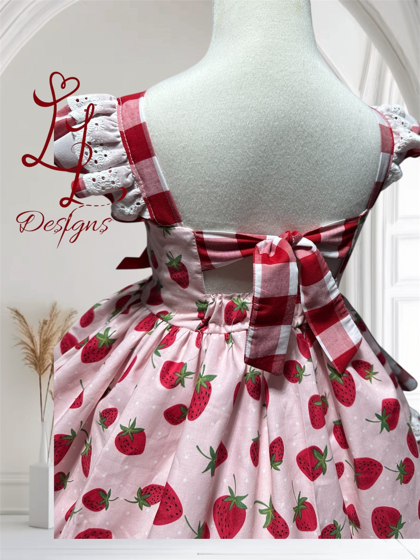 Strawberry Puff flutter sleeves with Red Bow Back (Copy)