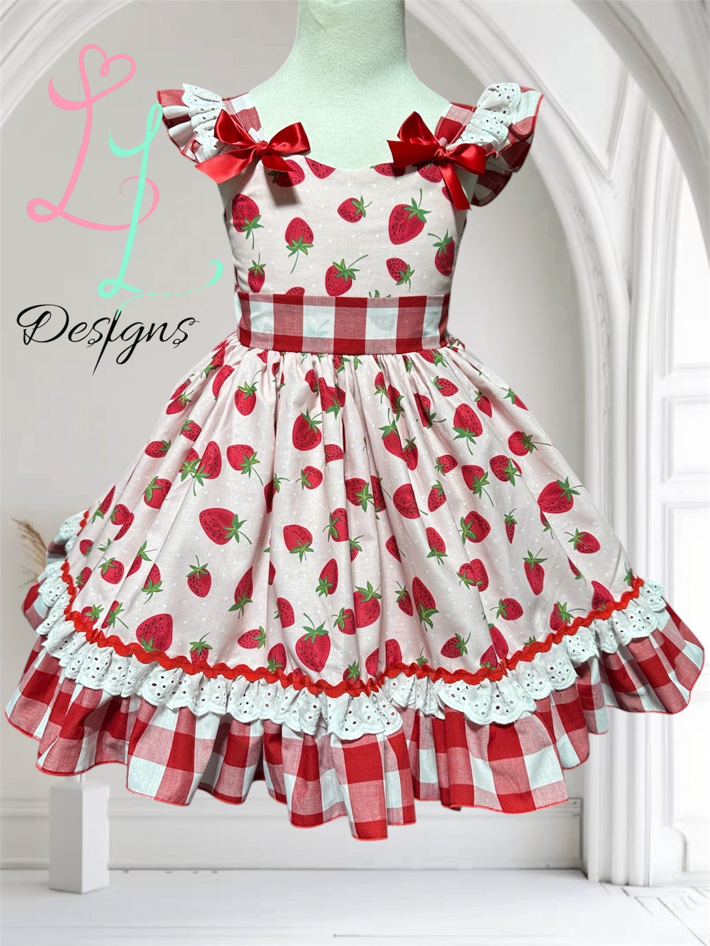 Strawberry Puff flutter sleeves with Red Bow Back (Copy)