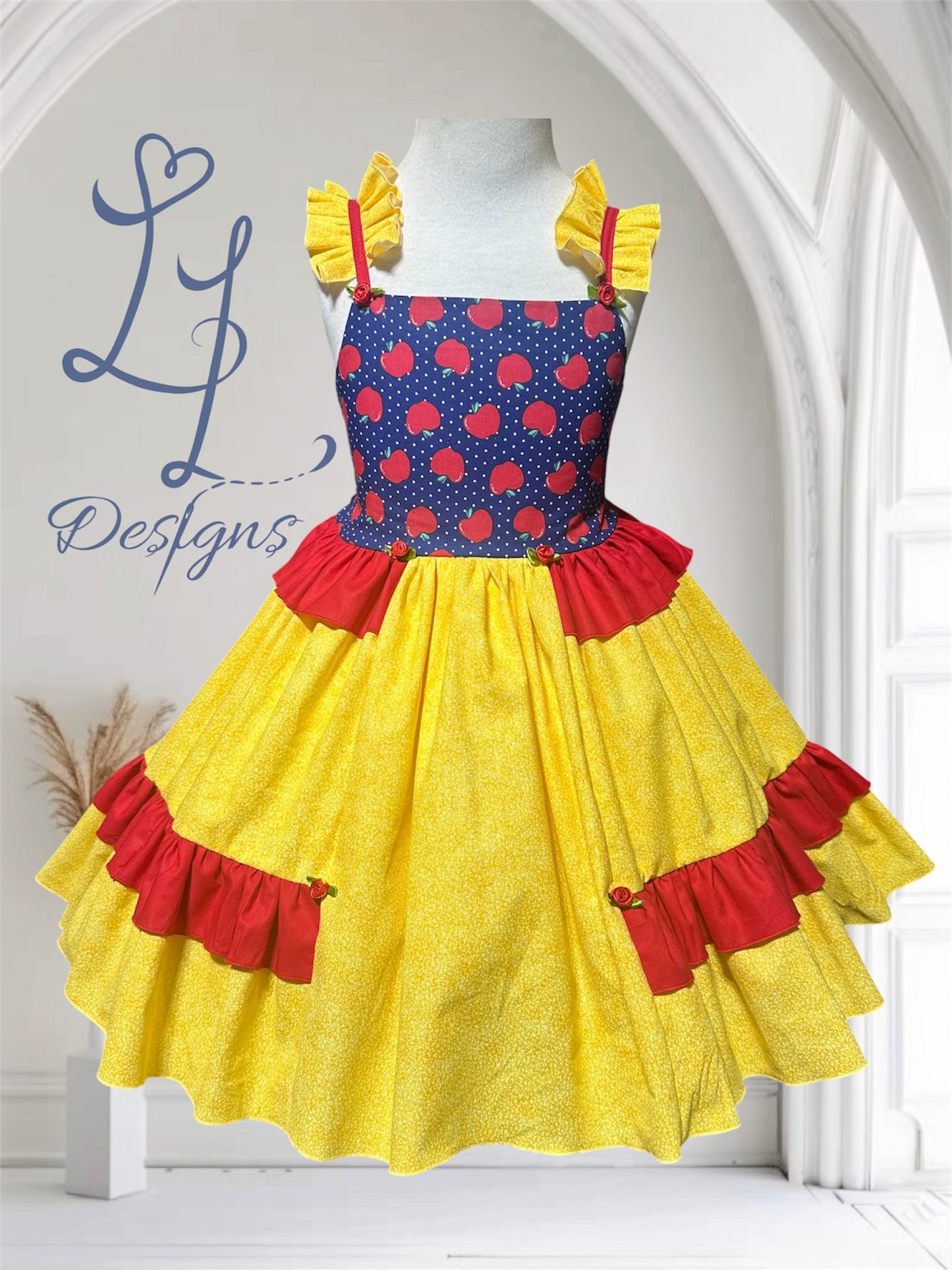 Fairytale Apple Princess Dress | Storybook Blue, Red & Yellow Ruffle Dress | Birthday Outfit Classic Princess colors