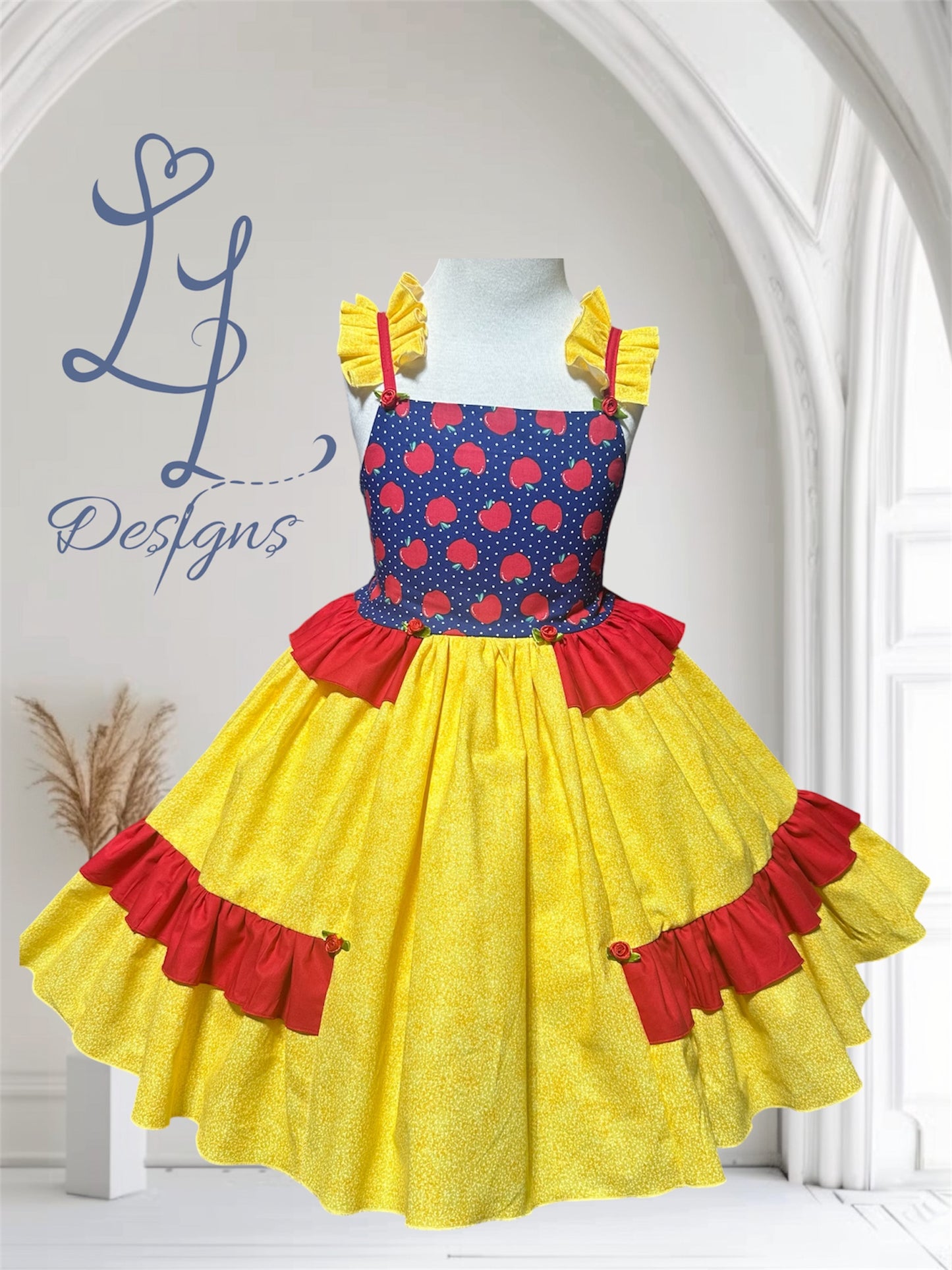 Fairytale Apple Princess Dress | Storybook Blue, Red & Yellow Ruffle Dress | Birthday Outfit Classic Princess colors