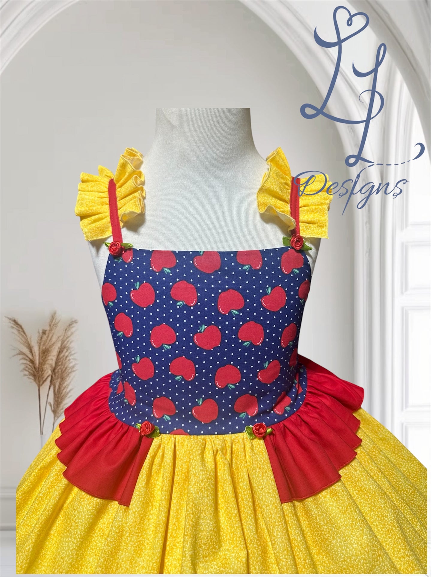 Fairytale Apple Princess Dress | Storybook Blue, Red & Yellow Ruffle Dress | Birthday Outfit Classic Princess colors