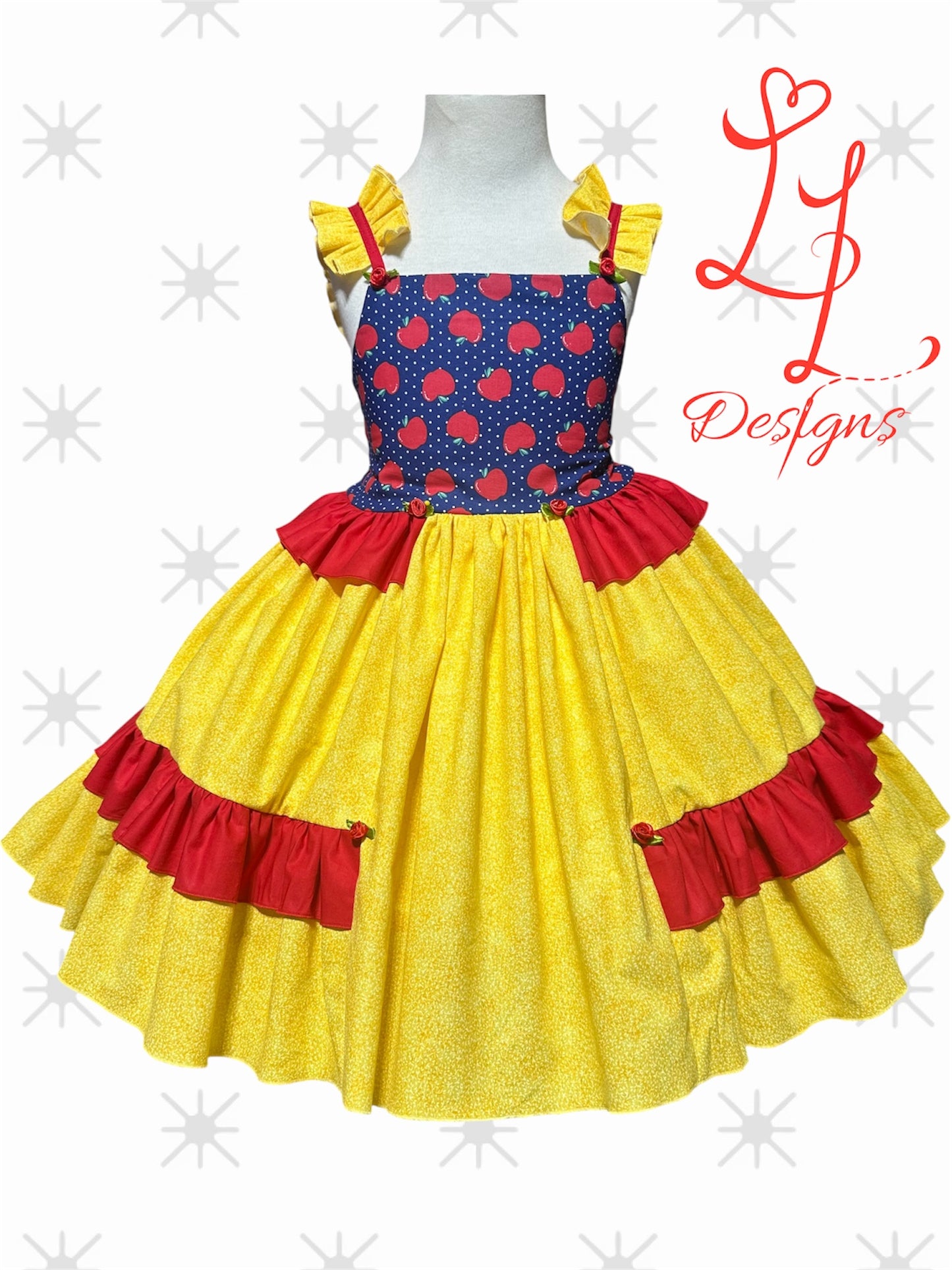 Fairytale Apple Princess Dress | Storybook Blue, Red & Yellow Ruffle Dress | Birthday Outfit Classic Princess colors