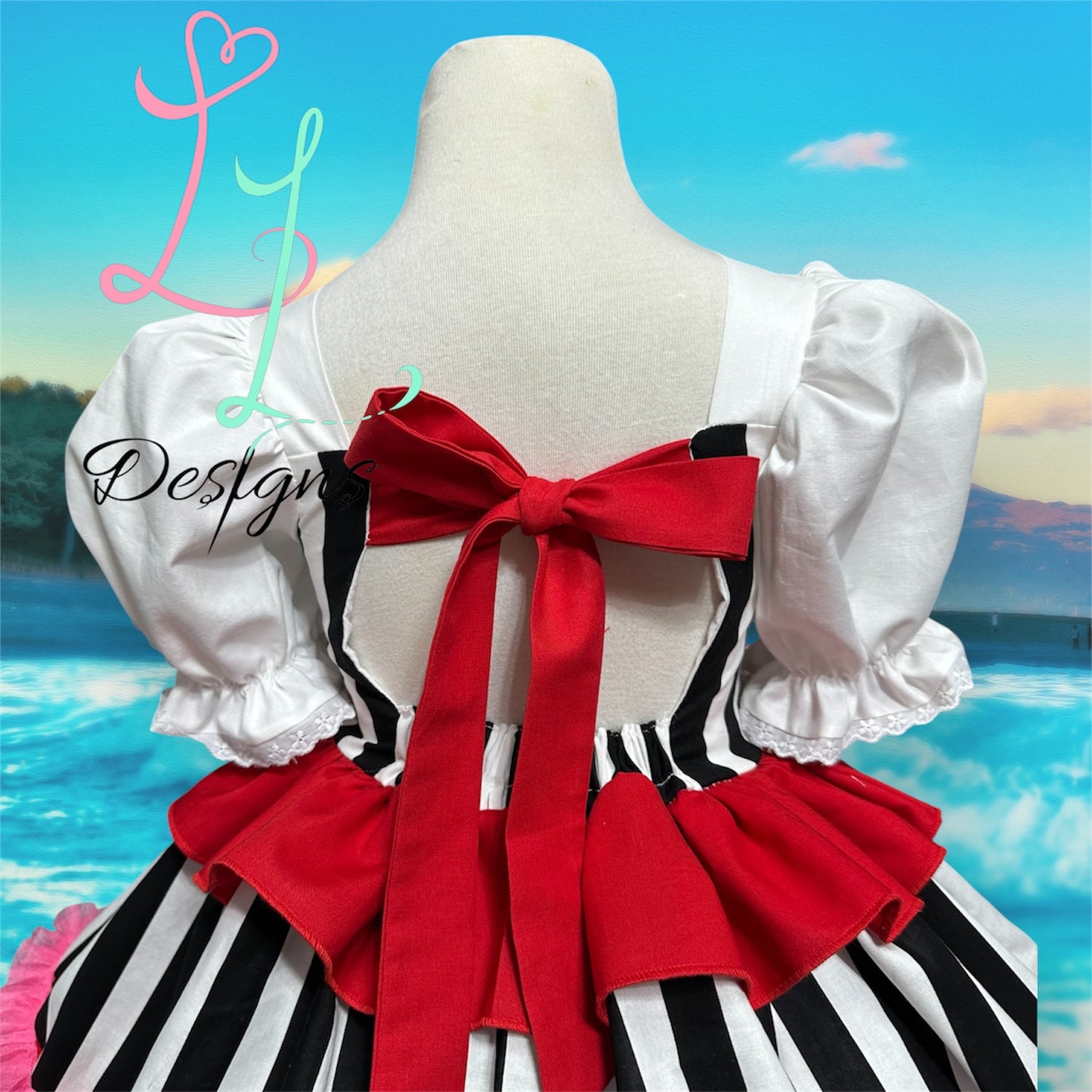 Girls Pirate Princess Dress – Pink Skull Stripes – Custom Handmade Boutique Outfit