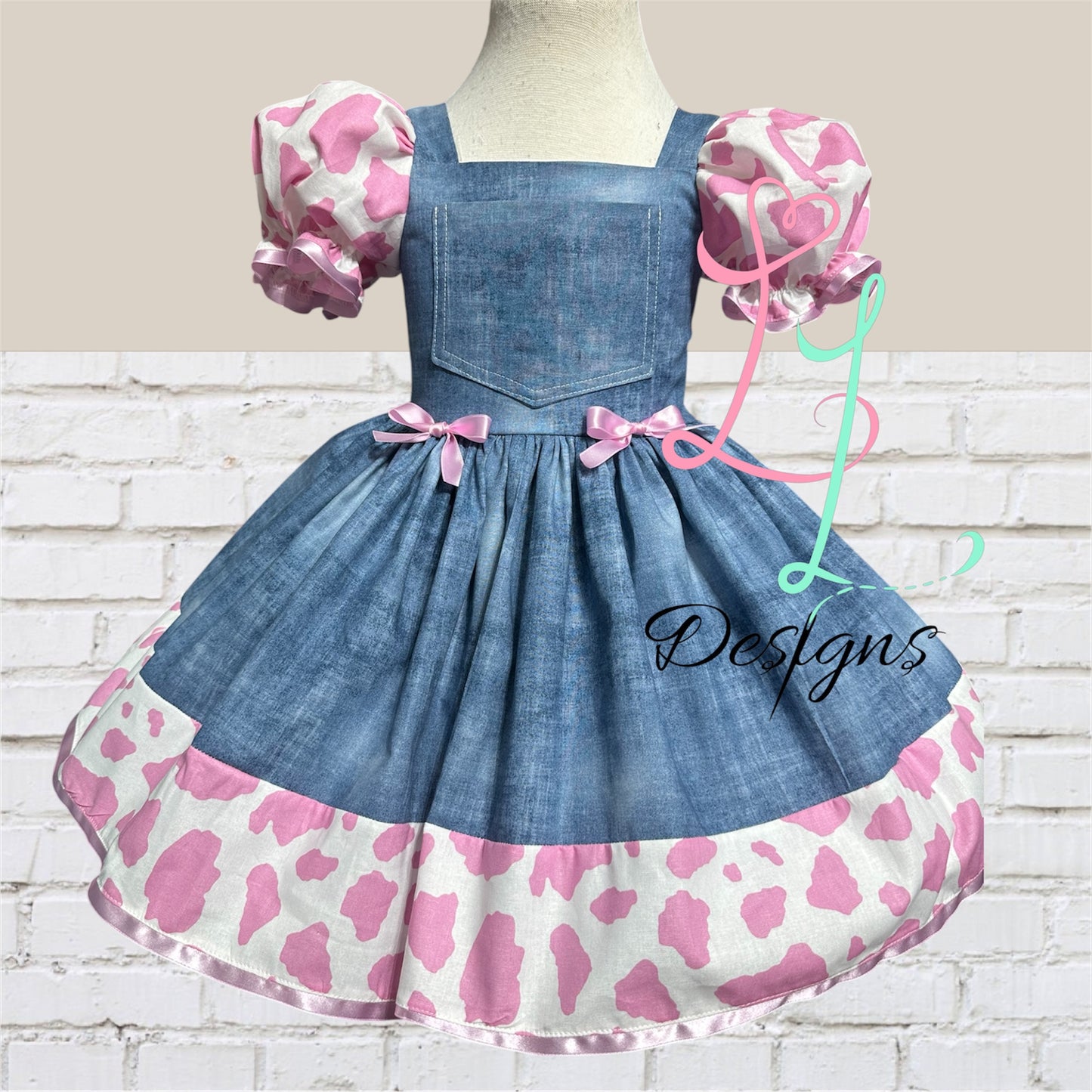 Western  Girls Denim Dress with Gingham Trim – Classic Country Style