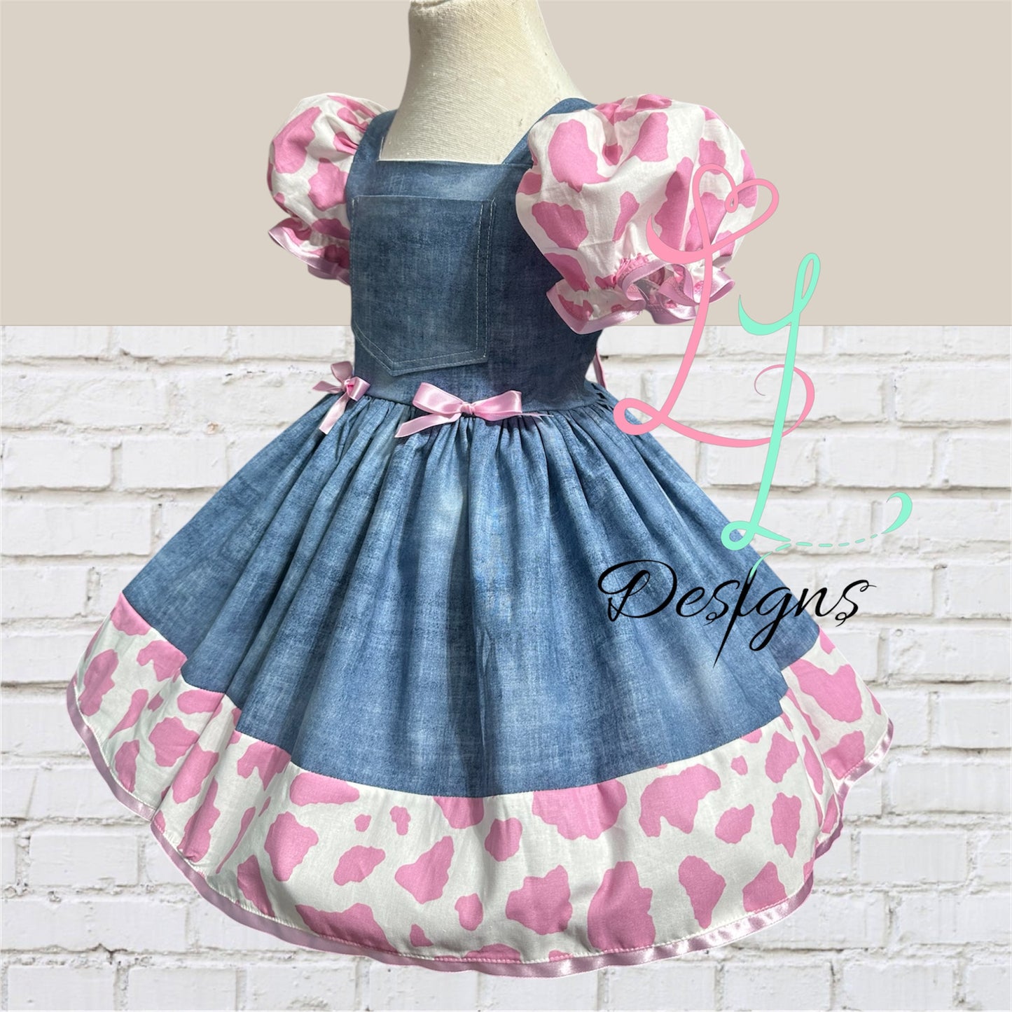 Western  Girls Denim Dress with Gingham Trim – Classic Country Style
