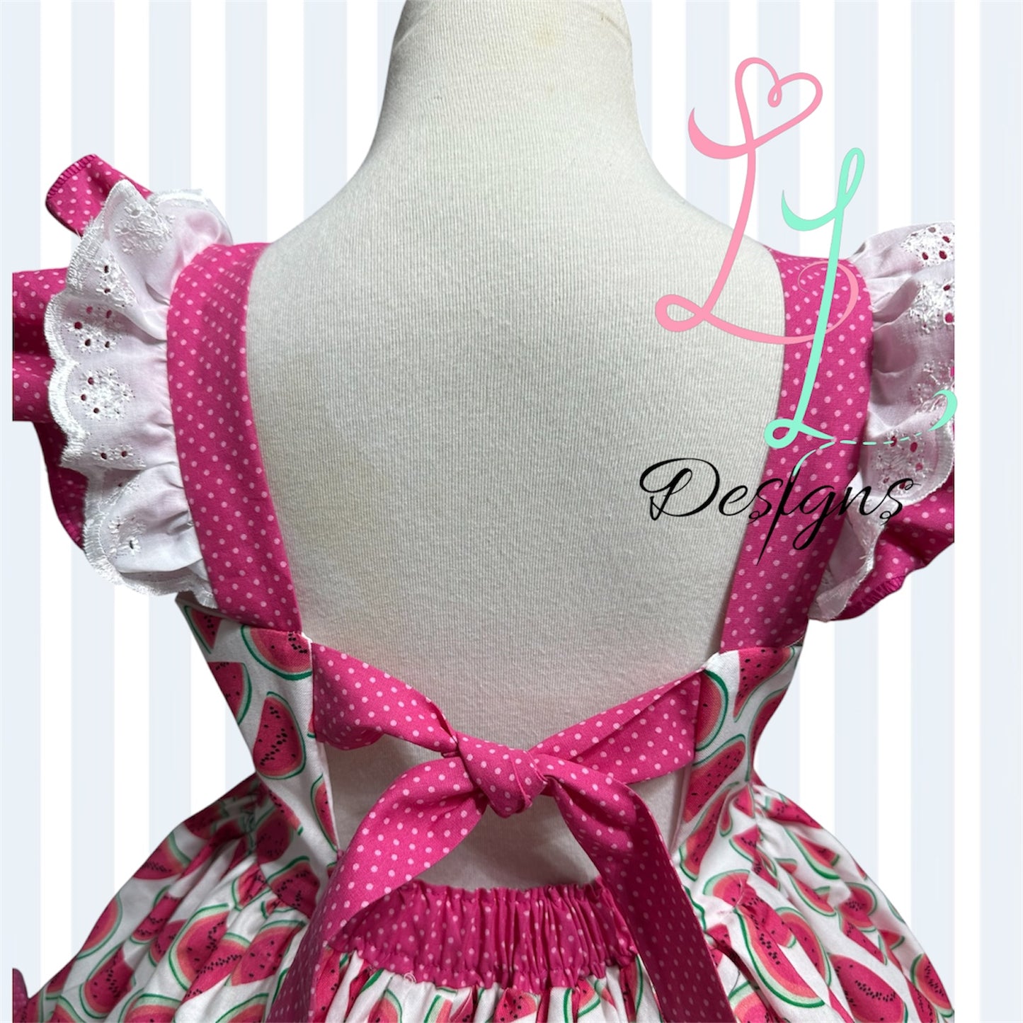 Watermelon Summer Dress for Girls – Pink Watermelon Print Twirl Dress with Lace Trim