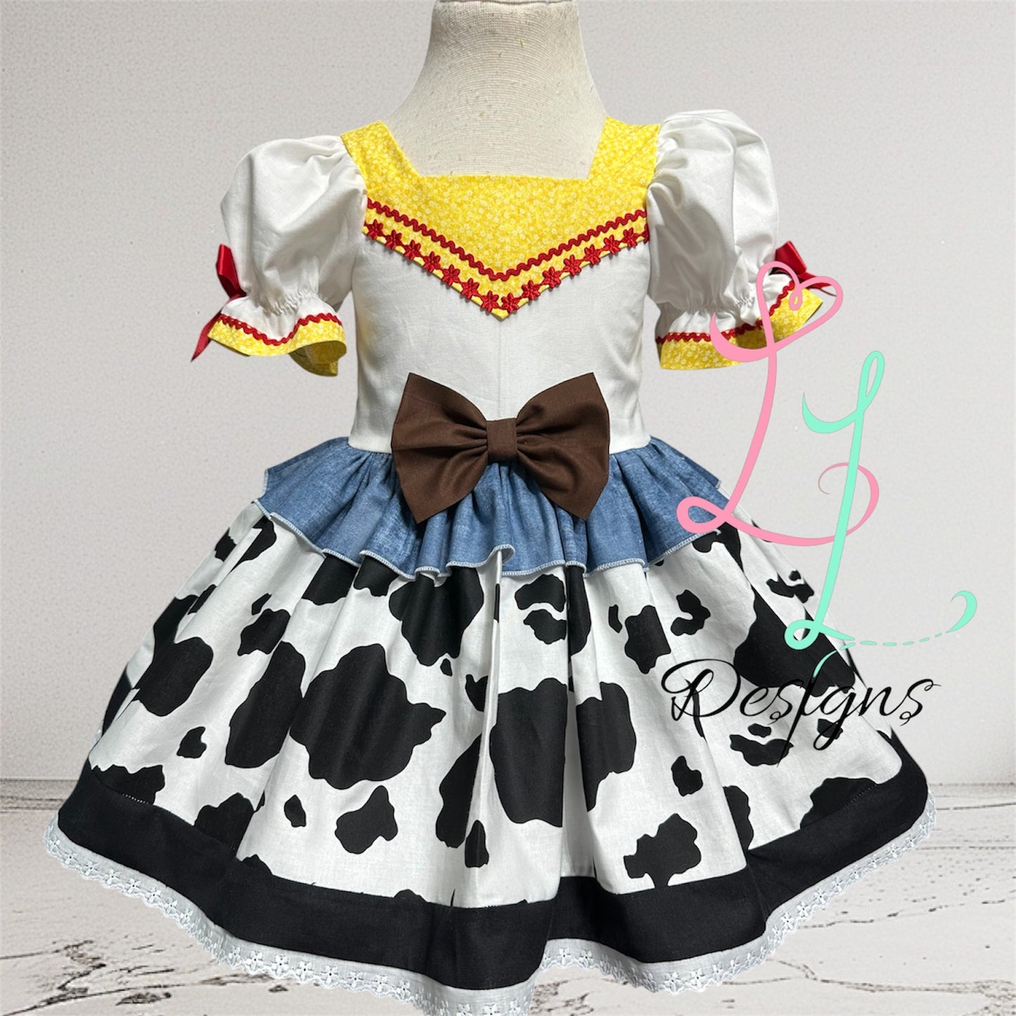 Western Cowgirl Dress with Cow Print Skirt