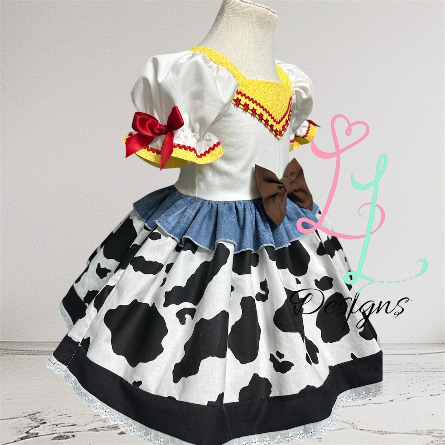 Western Cowgirl Dress with Cow Print Skirt