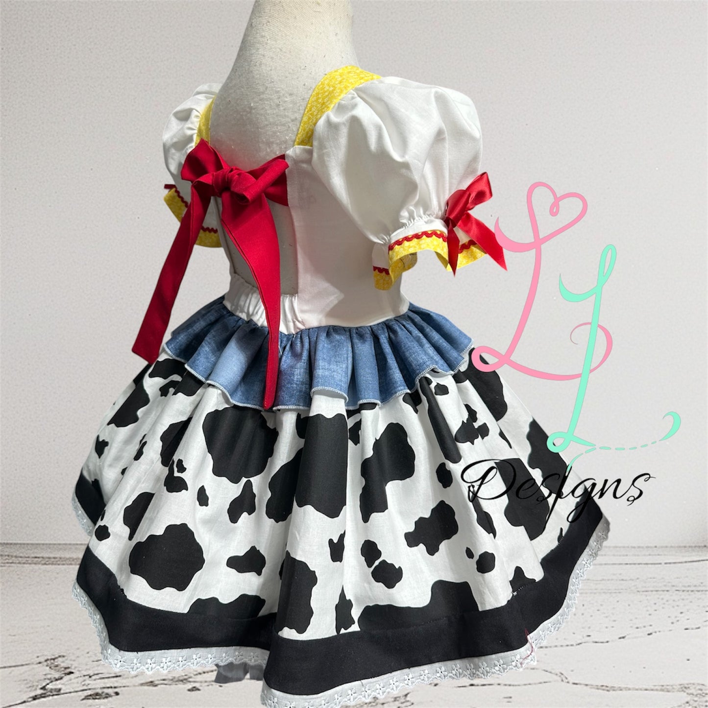 Western Cowgirl Dress with Cow Print Skirt