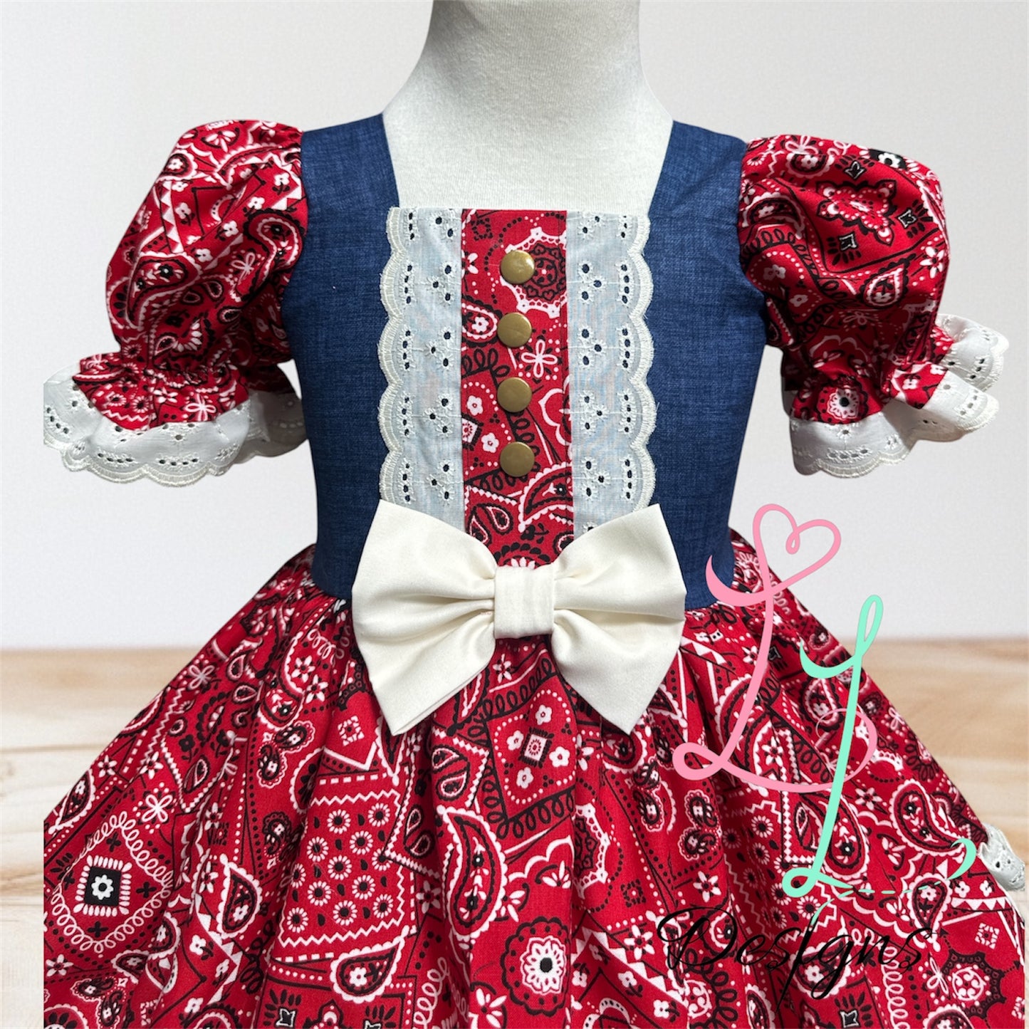 Blue Bandana Cowgirl Dress – Western Rodeo Outfit for Girls – Handmade Cotton Dress