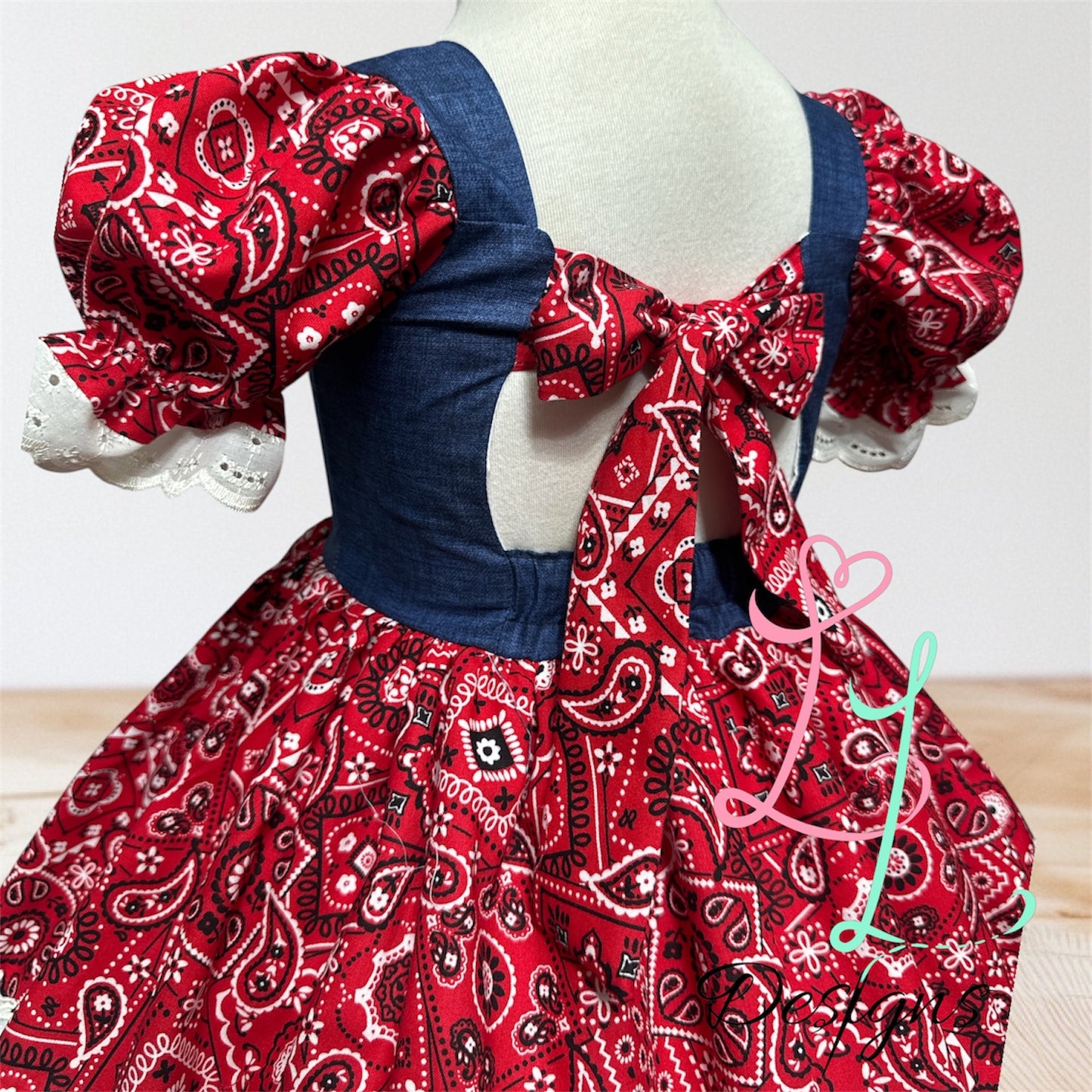 Blue Bandana Cowgirl Dress – Western Rodeo Outfit for Girls – Handmade Cotton Dress