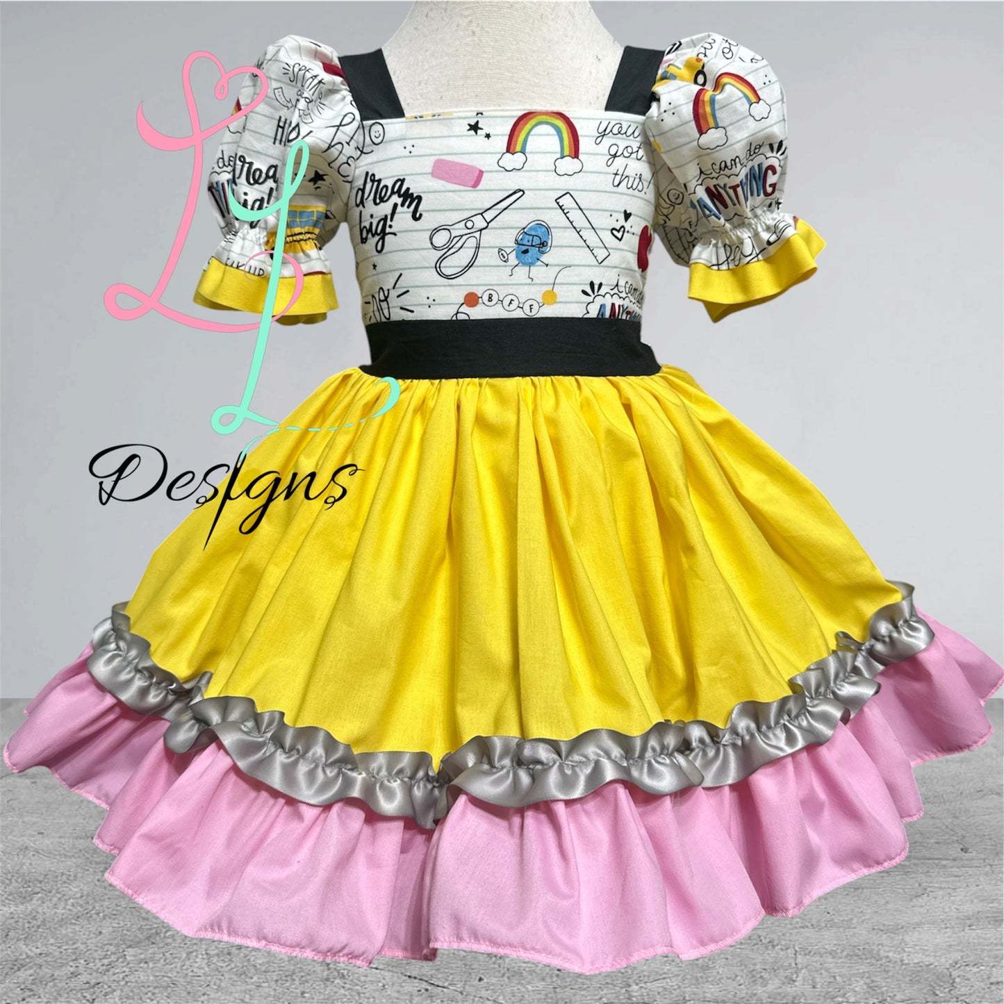 Notebook Paper Bodice Pencil Dress – Back‑to‑School Girls Outfit – Handmade Boutique