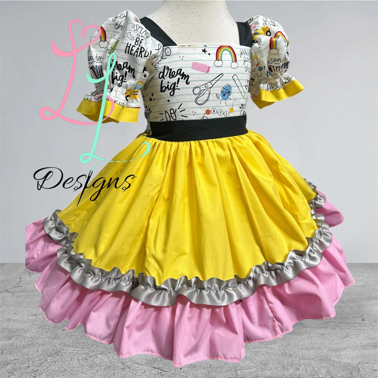 Notebook Paper Bodice Pencil Dress – Back‑to‑School Girls Outfit – Handmade Boutique