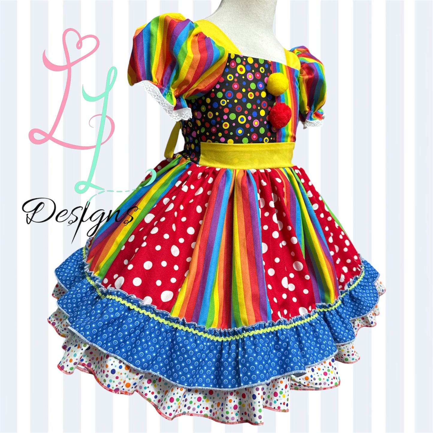 Rainbow Clown Boutique Dress – Circus Birthday Outfit – Polka Dot Party Dress for Girls