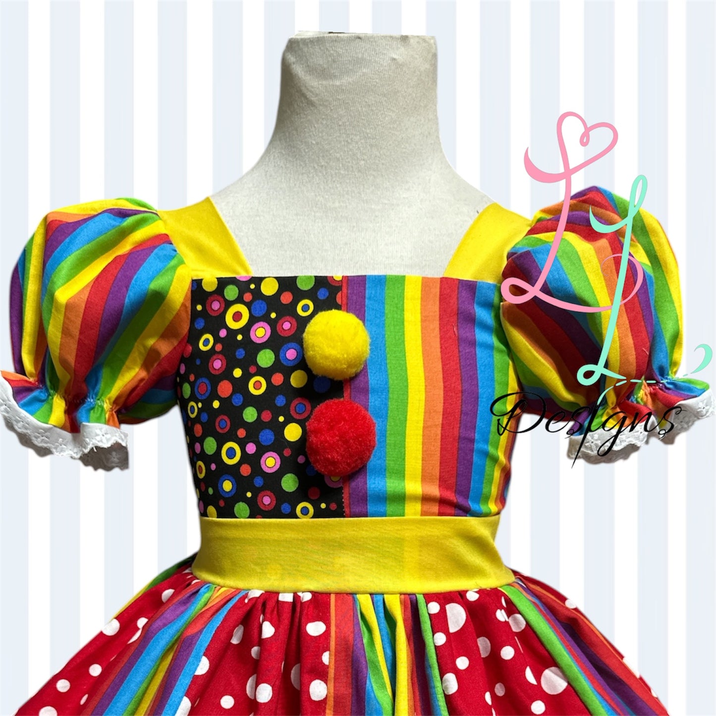 Rainbow Clown Boutique Dress – Circus Birthday Outfit – Polka Dot Party Dress for Girls